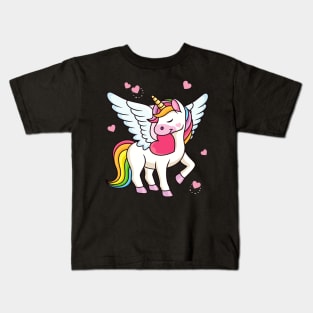 Cute Unicorn With Hearts And Wings for Girls Kids T-Shirt